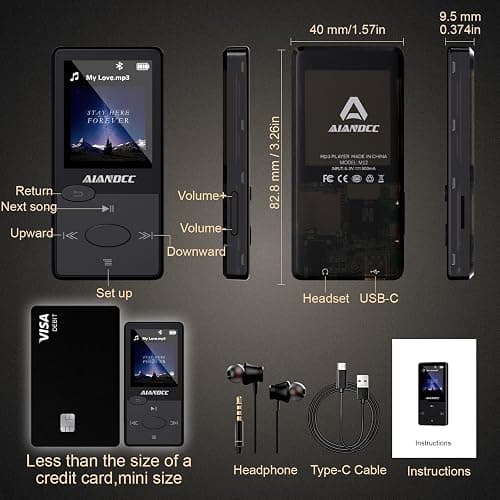Mp3 Player with Bluetooth 5.3 HiFi Sound, Mp3 Player with FM Radio, Mini Music Player 32GB for Kids Adults, Earphones Included, TF Card can be Inserted thumbnail 2