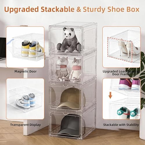 KEFA XL Shoe Storage Box Organizer, 12 Pack Shoe Boxes Clear Plastic Stackable, Sneaker Display Case Container Fit for US 12 thumbnail 5