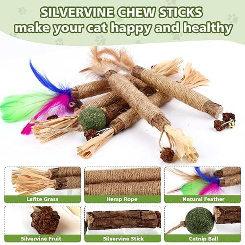 WOUSEDO 27 Pack Catnip Chew Toys for Cats,Cotton Sisal Rope Toys,Cat Natural Silvervine Sticks,for Cat Teeth Cleaning and Dental Care,Interactive Toy for Bored Indoor Cats thumbnail 4