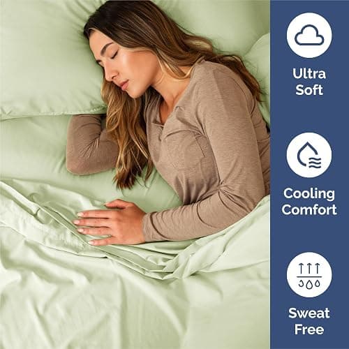 King Size 4 Piece Sheet Set - Comfy Breathable & Cooling Sheets - Hotel Luxury Bed Sheets for Women & Men - Deep Pockets, Easy-Fit, Soft & Wrinkle Free Sheets - Light Sage Green Oeko-Tex Bed Sheet Set thumbnail 4