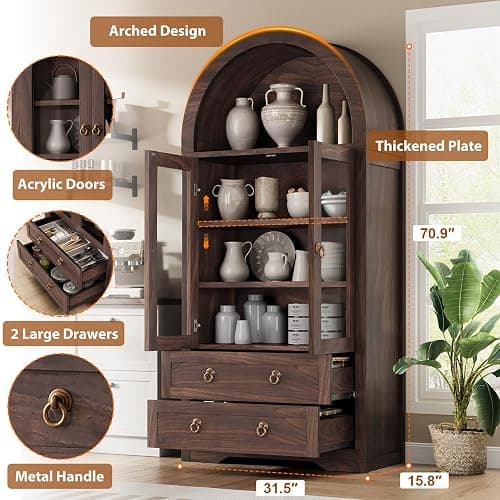 Jocoevol Kitchen Pantry Cabinet Arched Cabinet Bookshelf/Bookcase thumbnail 2
