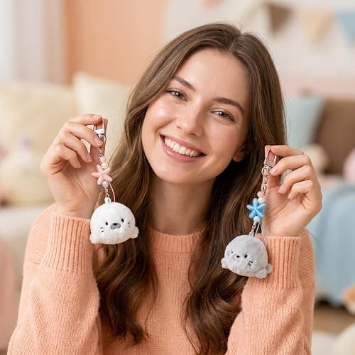 Famjoyart 2 Pcs Matching Plush Keychain Adorable Cute Ocean Theme Stuff Bag Charm Womens Birthday Valentines Day Gift thumbnail 3