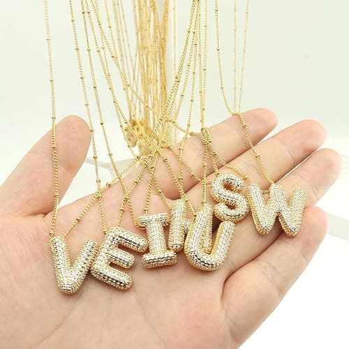 FUTIMELY Women's Gold Initial Necklace | Puffy Alphabet Pendant | Personalized Name Gifts | Trendy Balloon Chain With Zircon Crystals thumbnail 9