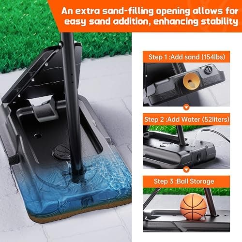 Feelwin Basketball Hoop Outdoor System with 10ft Height Adjustable, 45/48in Steel Frame Backboard Basketball Goal Court System, Portable Hoop for Youth and Adults in Driveway Backyard Pool Play thumbnail 5