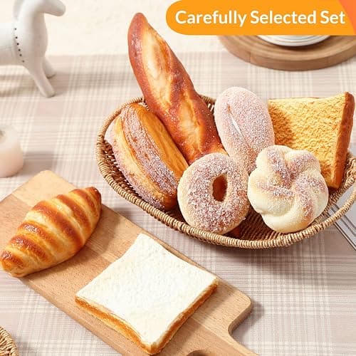 Joeabor 8pcs Artificial Bread Set, Realistic Fake Food for Display, Fake Bread for Decoration, Faux Food Props, Includes Faux Croissant, Dessert, Baguette and Toast thumbnail 4