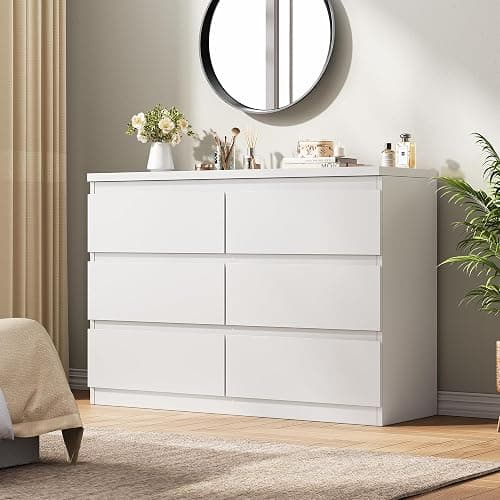 Orgobysol 6 Drawer Double Dresser for Bedroom, Modern Simply Chest of Drawers, Wood Storage Dresser with Anti-Tipping for Living Room Hallway Entryway, Nursy White (15.3" D x 47.2" W x 32.3" H) thumbnail 4