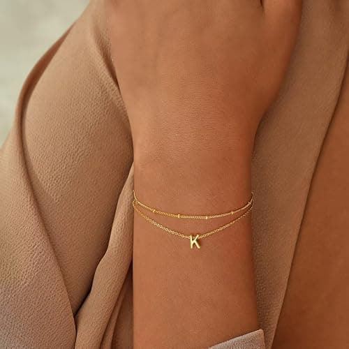 Turandoss Gold Initial Bracelets for Women, Dainty 18K Real Gold Plated Layered Letter A-Z Initial Bracelets Personalized 26 Alphabet Monogram Gold Bracelets for Women Jewelry Gifts Trendy thumbnail 2