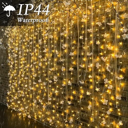 Soagrc 300 LED Warm White Curtain String Lights 9.8x9.8FT, Plug in Fairy Lights with 9 Hooks, Dimmable, Timer & 8 Modes, IP44 Waterproof, Bedroom Wall Wedding Backdrop Christmas Indoor Outdoor Decor thumbnail 4