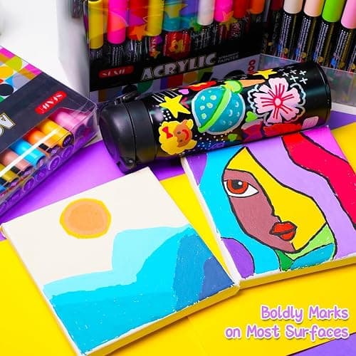 SFAIH Acrylic Creative Markers - 3mm Replaceable Nibs 24 Colors, Large Ink Capacity, Ultra-High Coverage, Non-Bleeding Water-Based Ink, Drawing Markers for Art Supplies, Wood, Fabric, Rock Painting thumbnail 4