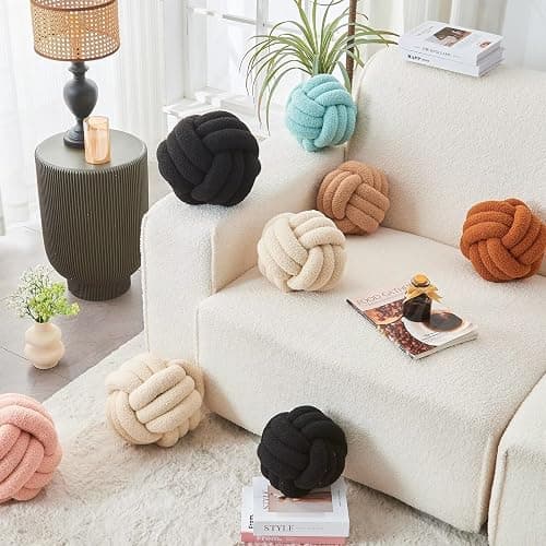 LUSJNGE Decorative Throw Knot Pillow Ball for Home Chair Sofa Couch Bed Aesthetic Round Decor Pillows Lambswool Knotted Pillow Cushion (Beige, 8inches) thumbnail 2