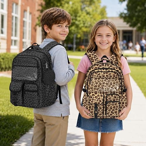 Fihevur Leopard Backpack Set for Girls Boys, School Backpack with Lunch Box and Pencil Case Coin Purse, School Bookbag for Kids Kindergarten Elementary thumbnail 2