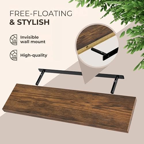 CASARIA® Set of 2 90cmx23cm Dark Oak Floating Shelf Including Bracket | Wall Shelving Living Room Kitchen Bedroom Office | 38mm Thick | Hidden Wall Fixing | 15kg Capacity MDF thumbnail 7