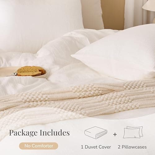 RENEWROOTS Off White Duvet Cover Queen Size 100% Sandwashed Cotton | Soft, Lightweight, Breathable Duvet Cover Set 3 Pieces with Zipper Clousre & Corner Buttons Queen 90"x90" thumbnail 4