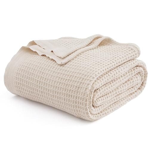 Bedsure Gentlesoft 100% Cotton Blanket King Size for Bed - Breathable and Soft, Thick Cozy Waffle Weave Christmas Blanket Gift for Women, Light Beige, 104x90 inches - Image 1
