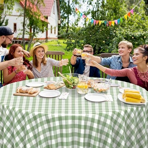 12 Pack Sage Green Plastic Checkered Tablecloth Round, Premium Decorative Disposable Sage Green Gingham Plaid Table Cloths for Parties, Round Party Table Cover for Baby Shower Picnic Birthday, 84 Inch thumbnail 2