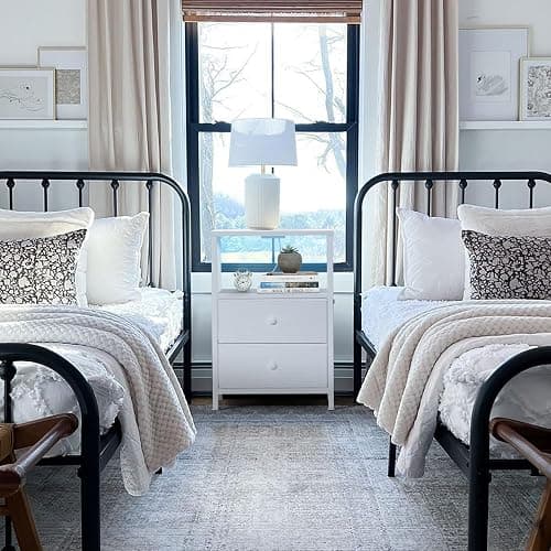BOLUO White Nightstand with Charging Station, LED Night Stand with 2 Fabric Drawers, Bedside Table with USB Ports and Outlets, Nightstand for Bedroom Modern thumbnail 9
