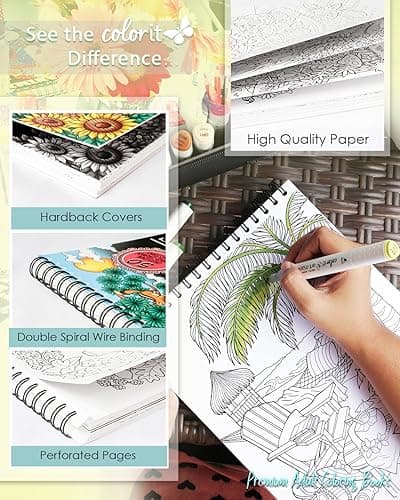 Blissful Scenes Adult Coloring Book - Features 50 Original Hand Drawn Designs Printed on Artist Quality Paper, Hardback Covers, Spiral Binding, Perforated Pages, Bonus Blotter thumbnail 3