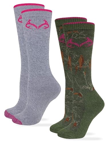 Realtree Girl Women's Merino Wool Blend Cushion Boot Socks 2 Pair Pack, Multi, Medium (29671) - Image 1