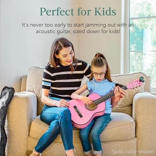 Best Choice Products 30in Kids Acoustic Guitar, All-in-One Beginner Starter Kit w/Strap, Case, Extra Strings, Rosette Inlay - Sunburst thumbnail 5