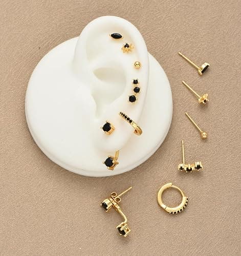 6 Pairs 14K Gold Plated Stud Earrings for Women, Hypoallergenic Cartilage Earrings for Multiple Piercing, Dainty Small Stackable Earrings Jewelry Set thumbnail 6