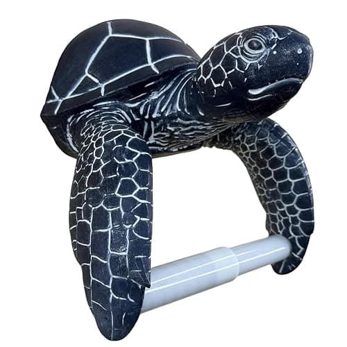 Sea Turtle Wall Mount Toilet Paper Roll Holder Rustic Nautical Dark Navy Blue/White Coastal Decor – Weathered Finish - Image 1