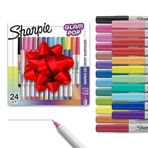 Sharpie Glam Pop Permanent Markers, Ultra Fine Tip Set, Coloring and Drawing, Resilient Ink, Assorted Colors, 24 Count - Image 1