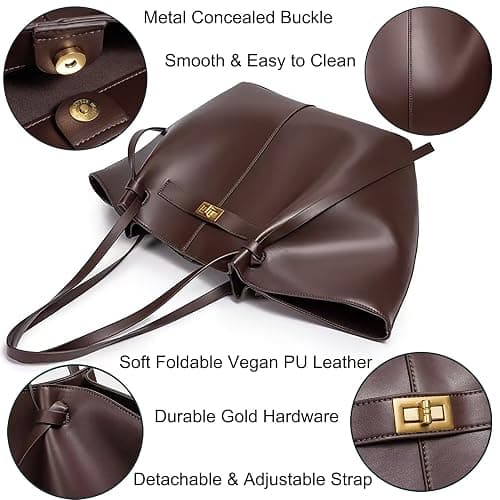 Large Tote Bag, Hobo Handbag Underarm Shoulder Purse | Foldable Vegan PU Leather, Large Capacity, Adjust the straps with chic knots, for Women Daily, Shopping, Dating and Gift thumbnail 5
