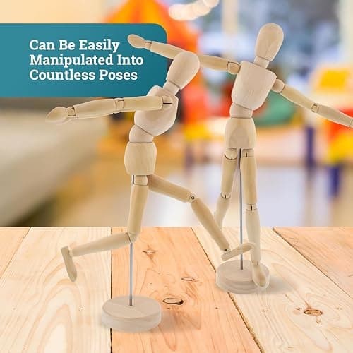 U.S. Art Supply 12" Wooden Male Manikin Posable Figure for Drawing - Articulated Mannequin with Base and Flexible Body for Drawing The Human Figure thumbnail 6