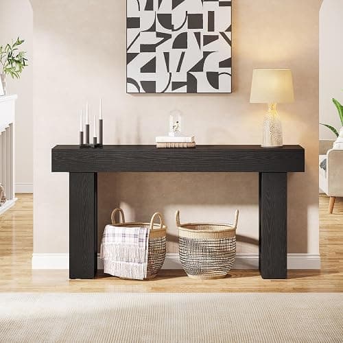 Tribesigns 63-Inch Long Console Table, Wooden Rectangular Sofa Table Behind The Couch, Farmhouse Entryway Table for Entrance, Hallway, Living Room (Black) - Black thumbnail 6