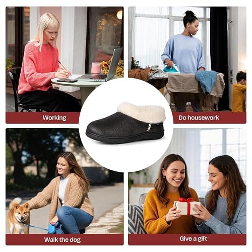 EverFoams Women's Microsuede Cozy Memory Foam Winter Slippers with Fuzzy Faux Fur Collar and Indoor Outdoor Rubber Sole thumbnail 8