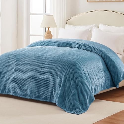 Exclusivo Mezcla Fleece Bed Blanket Twin Size, Super Soft and Warm Blankets for Couch, Sofa and Bed Waffle Textured, Cozy, Fuzzy and Lightweight (Slate Blue, 60x80 inches) thumbnail 7