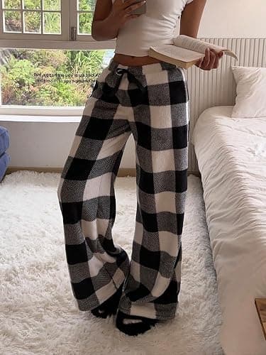 Women's Warm Fleece Pajama Pants Y2K Fluffy Plush Cute Printed Elastic Waist Winter Warm Soft Pj Bottoms Checkered thumbnail 3