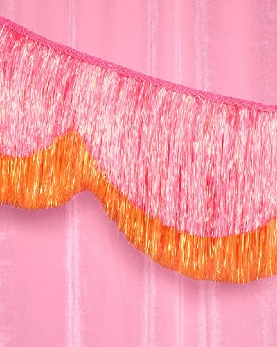xo, Fetti Pink and Orange Scallop Fringe Banner | Bachelorette Party, Birthday, Summer Decor, Iridescent, Fiesta, Girly, Photo Prop, Backdrop thumbnail 4