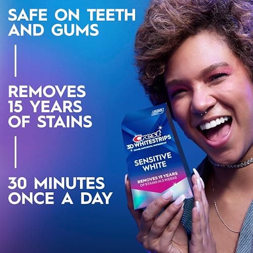 Crest 3DWhitestrips Sensitive White At-Home Teeth Whitening Kit, 18 Treatments, Gently Removes 15 Years of Stains thumbnail 2