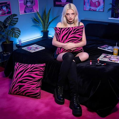Pecfamly Y2K Pink and Black Zebra Print Throw Pillows (Covers Only No Pillow Inserts) Hot Pink Mcbling Trashy Y2K 2000S Baddie Scene Room Bedroom Decor for Teen Girls Women thumbnail 3