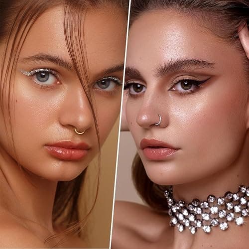 DGhera 8Pcs Nose Ring Hoop & Hinged Clicker Septum Rings [16G/18G/20G]–Hoop Helix Cartilage Daith Tragus Sleeper Earrings For Women Men thumbnail 6
