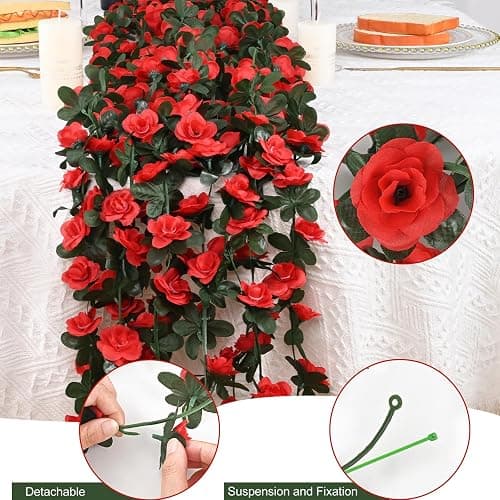 MARTINE MALL Rose Flower Garland, 5 Strands 41Ft Vines for Room Decor, Red Rose Floral Garland for Birthday, Wedding & Party thumbnail 4