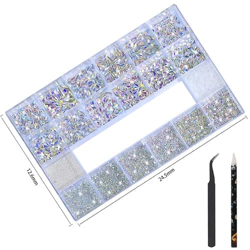 HNUIX Nail Rhinestones - 3D Multiple Shape Size Gems, AB Color, Manicure Beads, Pearls, Flatback Crystals Rhinestones, with Kit, for Nail Art Decor thumbnail 2