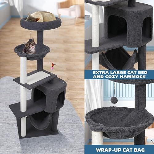 YUNIQUE Cat Tree with Cat Condo Scratch Posts Scratch Tablet and Big Hammock, (60.2‘’ Grey) thumbnail 6