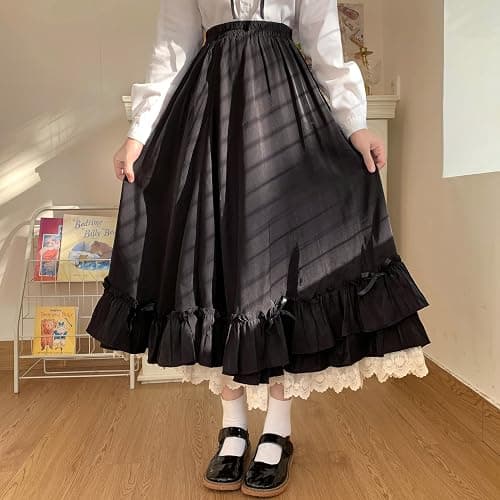 Manniduole Women's Cute High Waist Maxi Skirt - Renaissance, Ruffle, Flowing Long Victorian Skirt thumbnail 6