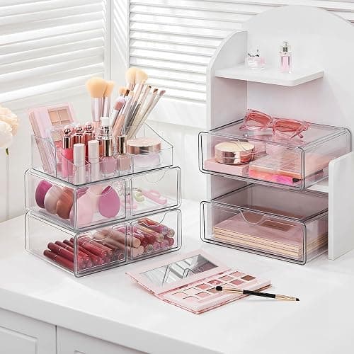 Vtopmart 5 Tier Clear Makeup Organizer with Drawer, Cosmetic Storage for Dresser Countertop and Bathroom Vanity, Beauty Holder for Lipstick Brush Skincare thumbnail 6