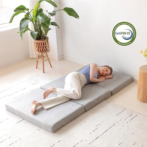 MLILY Tri-Fold Memory Foam Mattress Topper, 4 inch Single Folding Mattress with Collapsible and Washable Cover, Travel and Guest Mat, 75"×25"×4", Grey thumbnail 3