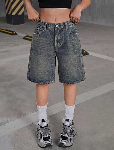 Peakpride Girls Jean Shorts High Waisted Wide Leg Baggy Denim Shorts for Teen Trendy Y2k Vintage Bermuda Jorts 13-16Y thumbnail 3