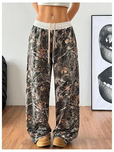 SOLY HUX Women's Camo Pants Wide Leg Baggy Sweatpants Elastic Waist Drawstring Loose Pants Trendy Y2K Drawstring Trousers thumbnail 4