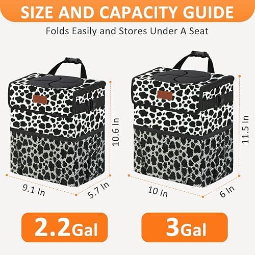 Vankor Car Trash Can with Lid Leak Proof Car Accessories for Women | 2.2 Gallon Cute Hanging Car Trash Bin for Men Car Truck Vehicle Sedan SUV Interior Automotive Garbage Cans, Cow Print thumbnail 7