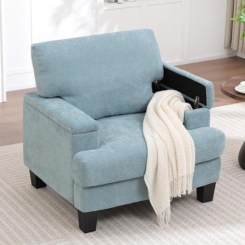 choairy Accent Chair with Storage Armrest, Modern Upholstered Reading Living Room Chairs, Comfy Large Armchair, Fabric Single Sofa Chair for Bedroom (Green) thumbnail 2