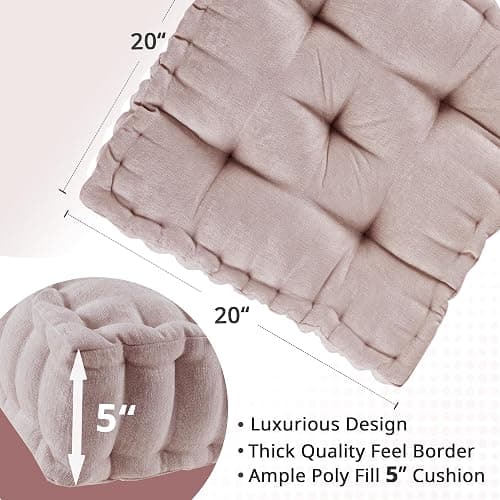 Intelligent Design Azza Floor Pillow, Large Cushions Sitting for Adults, Floor Pillow for Meditation or Yoga, Lustrous Chenille Tufted with Scalloped Edges for Bench/Chair Cushion, 20"x20"x5" Blush thumbnail 3