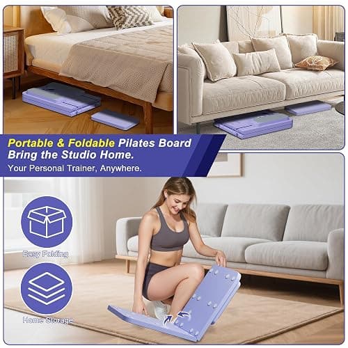 Pilates Reformer Set, ESBANY Pilates Board with Phone Holder, Multi-Purpose Foldable Pilates Reformer Machine, Portable Home Pilates Slider Board Equipment for Home Workout, Fitness, Exercise, Abs thumbnail 6