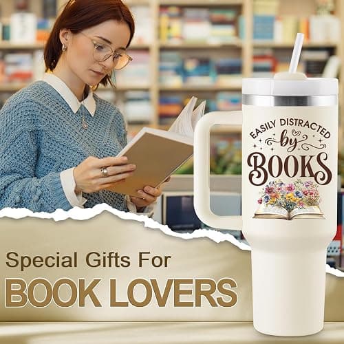 ROSTANTEN Book Lovers Gifts for Women - 40 oz Tumbler with Lid & Straw - Bookish Gifts for Readers Book Club Gift Books Themed Reading Gift for Librarian - Insulated Travel Cup 40oz thumbnail 3