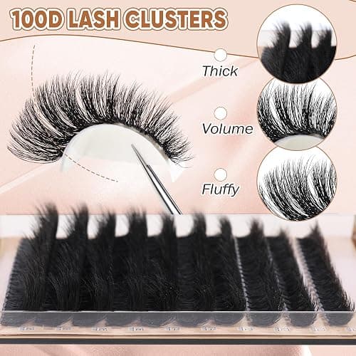 Fluffy Thick Lash Clusters DIY Eyelash Extension 10-18MIX D Curl Lash Clusters 100D Wispy Individual Eyelash Extensions Clusters Lashes DIY Fluffy Lash for Beginners by Focipeysa thumbnail 4